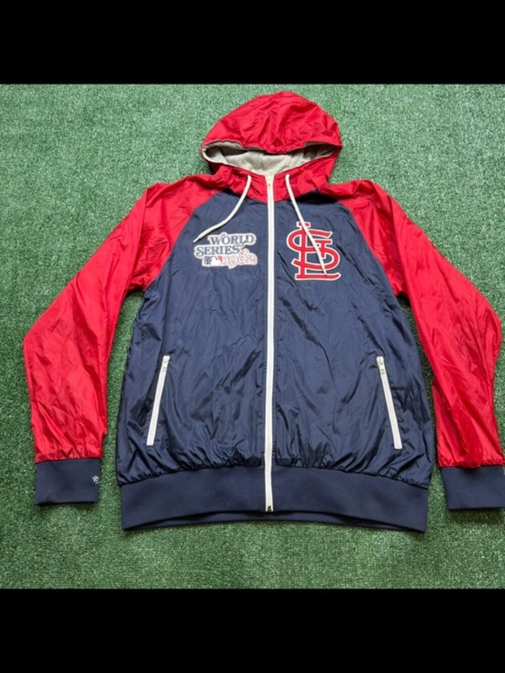 St Louis Cardinals Jacket Mens Size L Blue Full Zip MLB Mitchell Ness